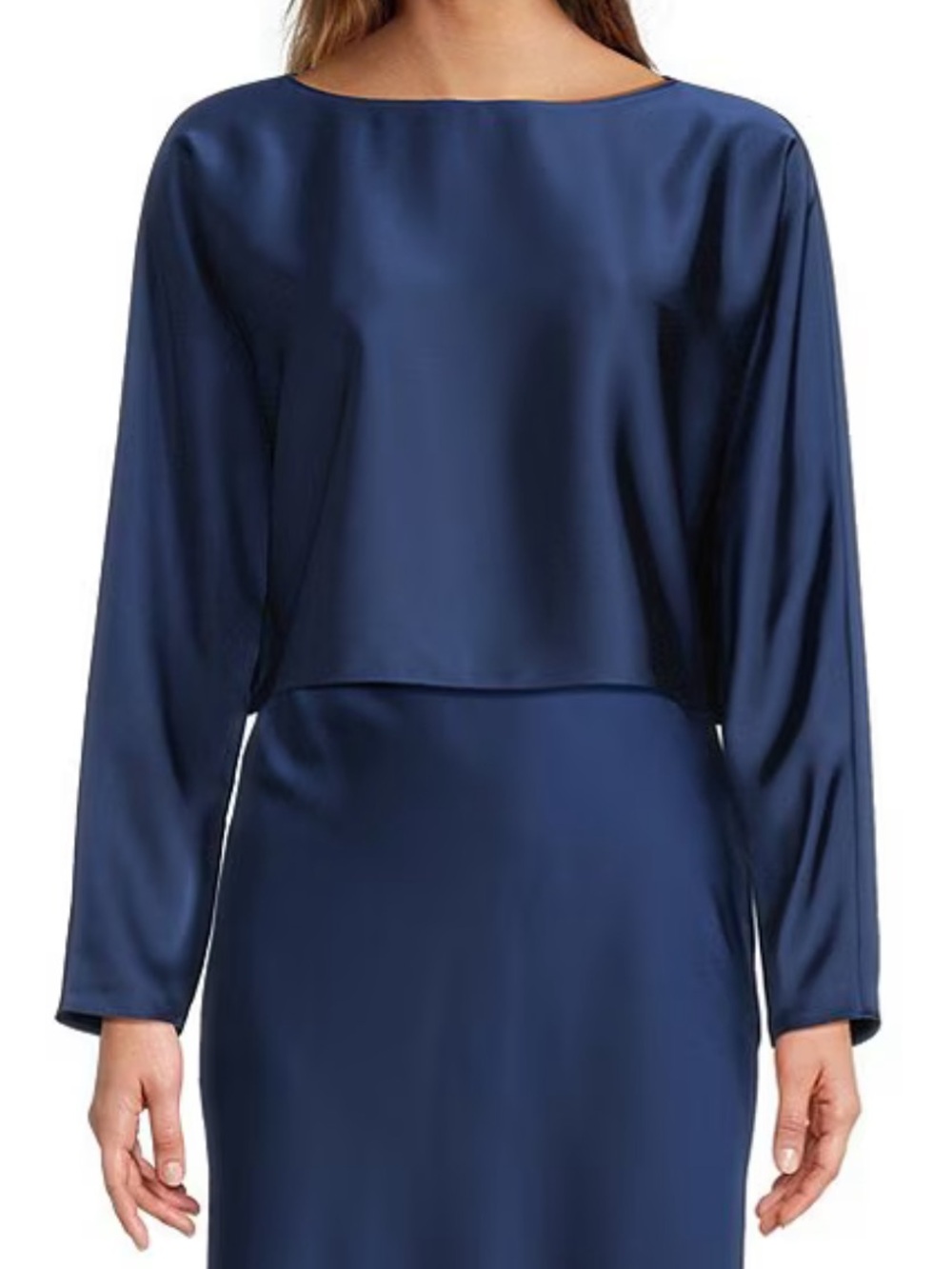 Blyss Boat Neck Long Sleeve Coordinating Satin Blouse
